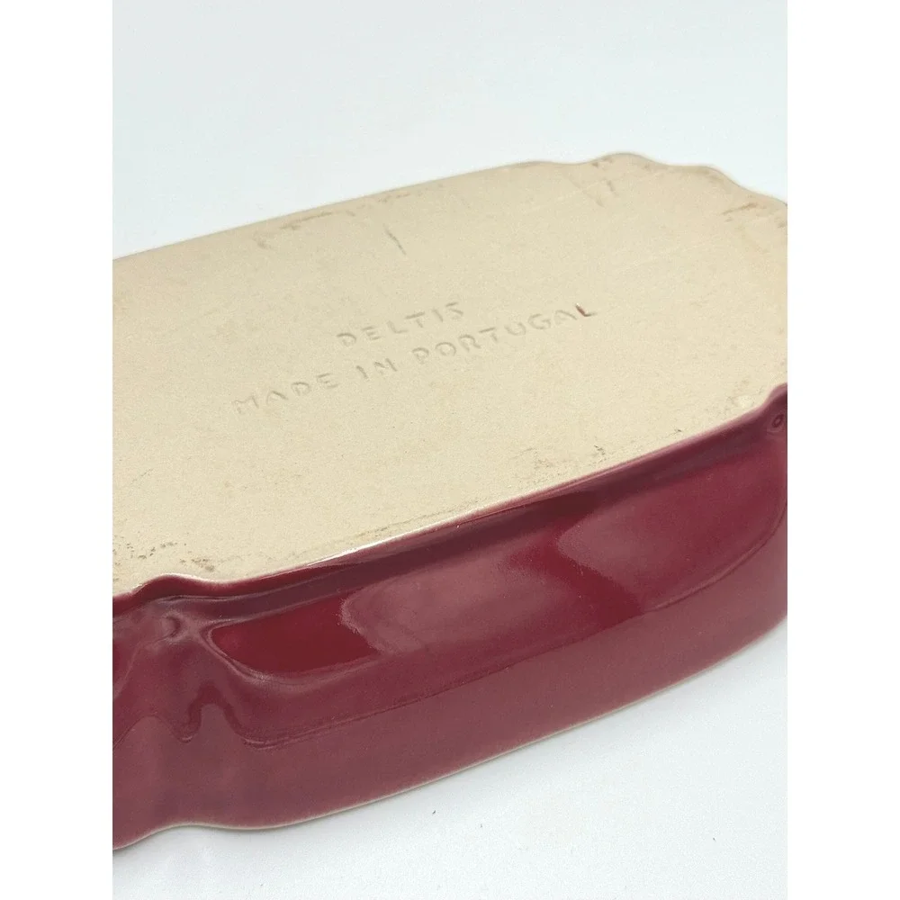 Deltis Stoneware Burgundy Red Scalloped Glazed Oval Serving Bowl Dish Portugal